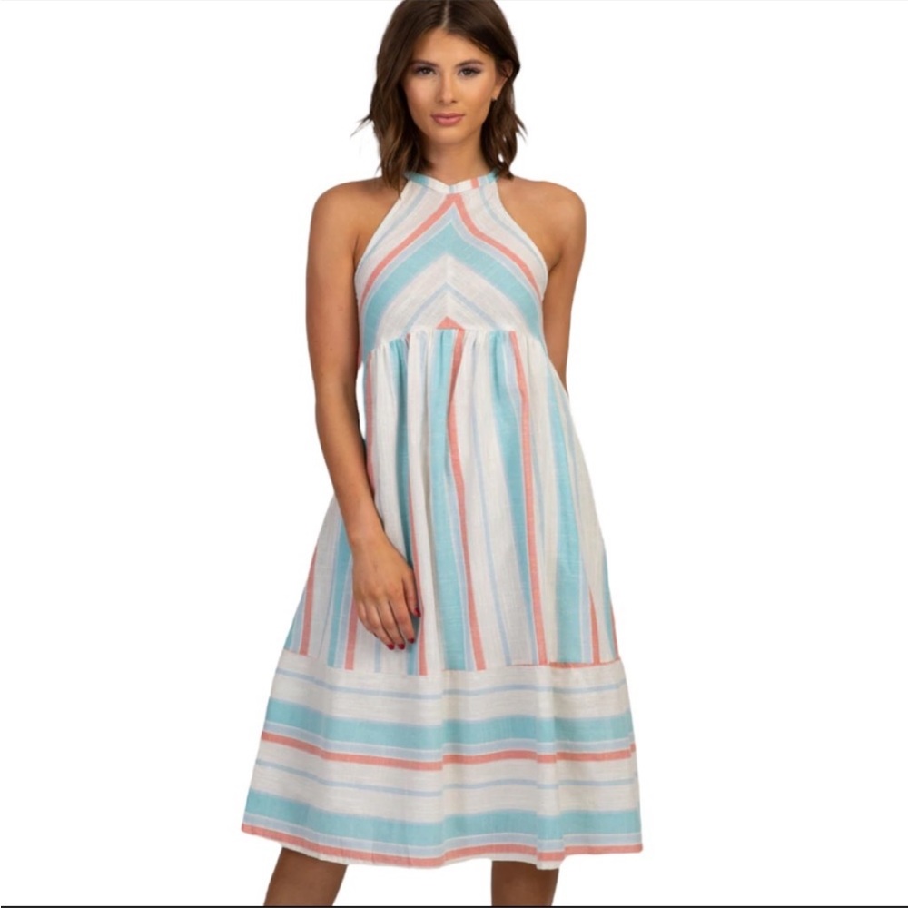 PinkBlush Maternity Midi Dress Multi Stripe
